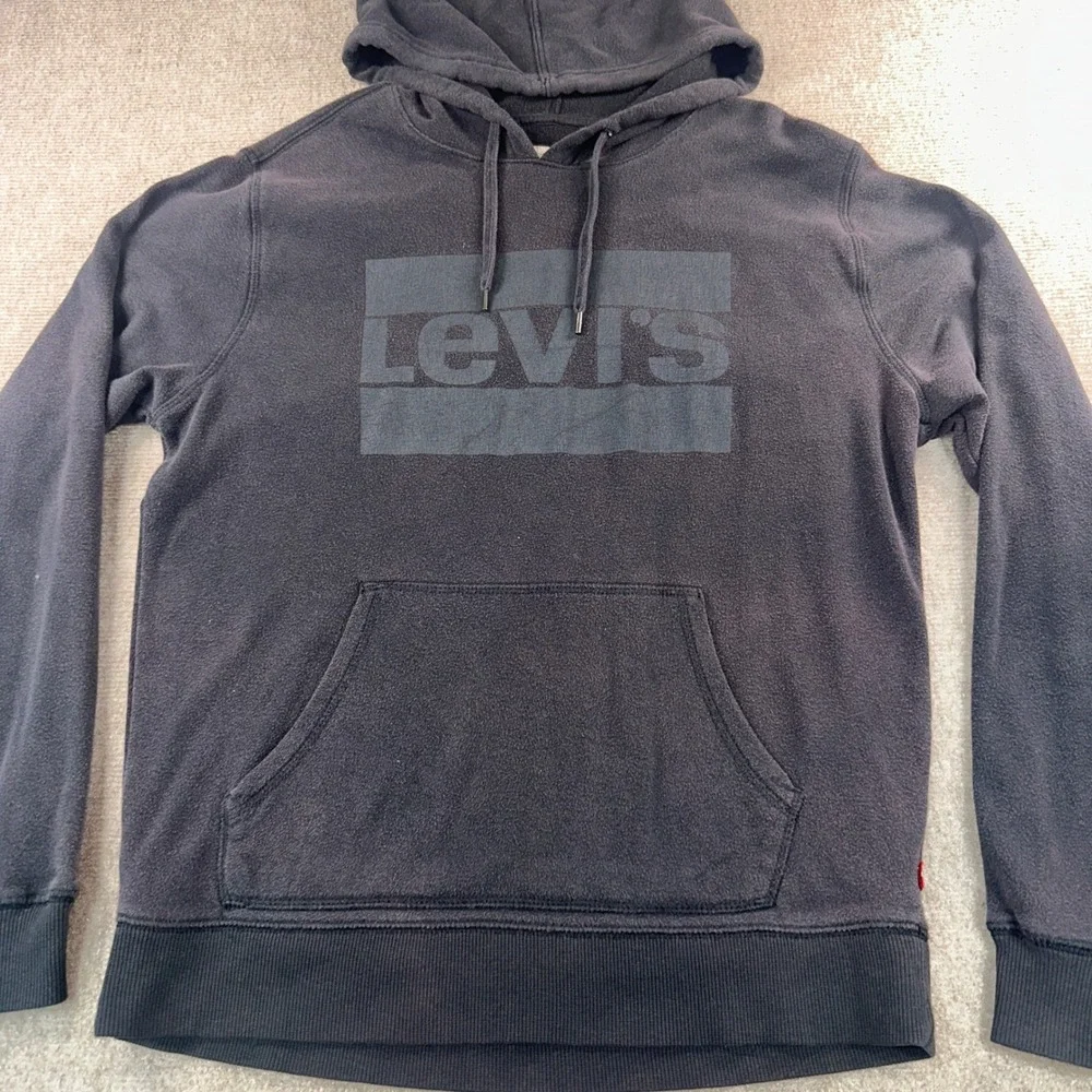 Levis Mens Graphic Hoodie Black Tonal Box Logo Fleece Sweatshirt Medium KEH-3LGL